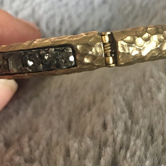 Tat2 Designs- Yellow 14k Gold (plated) Hammered Bangle Bracelet - Picture 7 of 8